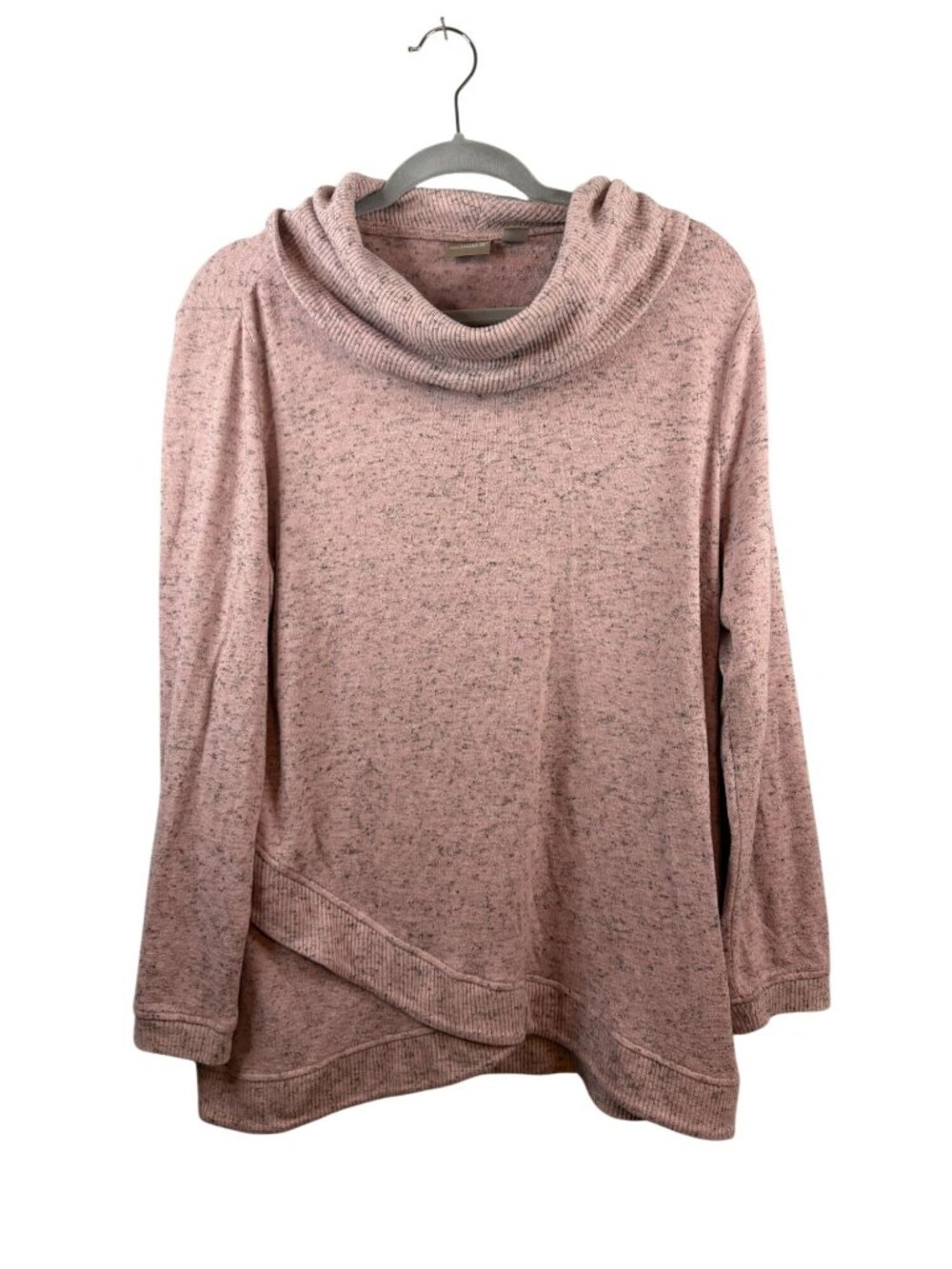 Chicos Cowl Neck Pink Heathered Long Sleeve Top Size 2 Rayon Blend Womens